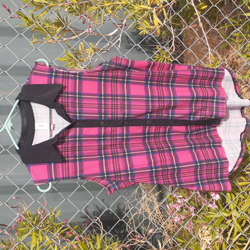 No Boundaries Pink Plaid Button Up Vest, Size XL (15-17)